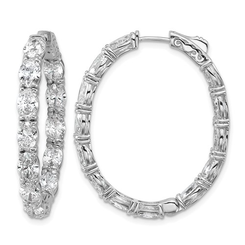 14K White Gold 8.62 Carat Lab Grown Diamond VS+ F+ Oval and Round Complete in and Out Hoop Earrings