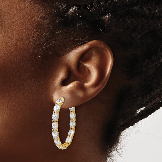 14K Certified Oval and Round VS/SI FGH Diamond Inside/Outside Hoop Earrings