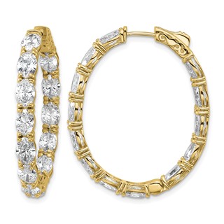 14K Certified Oval and Round VS/SI FGH Diamond Inside/Outside Hoop Earrings
