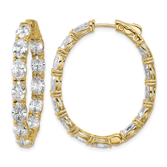 14K Certified Oval and Round VS/SI FGH Diamond Inside/Outside Hoop Earrings