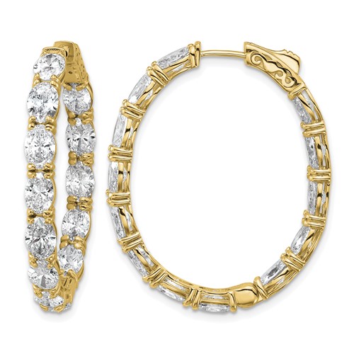 14K Yellow Gold 8.62 Carat Lab Grown Diamond VS SI+ G+ Oval and Round Complete in and Out Hoop Earrings