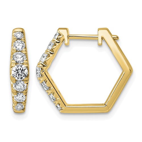 14K Yellow Gold 1 Carat Lab Grown Diamond VS+ F+ Complete Fashion Hoop Earrings