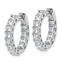 14K White Gold 4 Carat Lab Grown Diamond VS+ F+ Princess Complete in and Out Hoop Earrings view 2