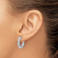 14K White Gold 4 Carat Lab Grown Diamond VS+ F+ Princess Complete in and Out Hoop Earrings view 3