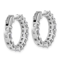 14K White Gold 4 Carat Lab Grown Diamond VS+ F+ Princess Complete in and Out Hoop Earrings view 4
