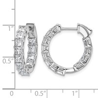 14K White Gold 4 Carat Lab Grown Diamond VS+ F+ Princess Complete in and Out Hoop Earrings view 5