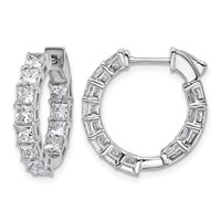 14K White Gold 4 Carat Lab Grown Diamond VS+ F+ Princess Complete in and Out Hoop Earrings view 1