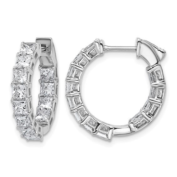 14kw Inside/Outside Cert Lab Grown VS DEF Princess Diamond Hoop Earrings