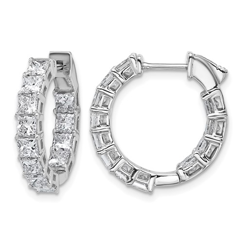 14K White Gold 4 Carat Lab Grown Diamond VS+ F+ Princess Complete in and Out Hoop Earrings