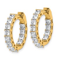 14K Yellow Gold 4 Carat Lab Grown Diamond VS SI+ G+ Princess Complete in and Out Hoop Earrings view 2
