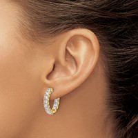 14K Yellow Gold 4 Carat Lab Grown Diamond VS SI+ G+ Princess Complete in and Out Hoop Earrings view 3