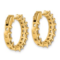14K Yellow Gold 4 Carat Lab Grown Diamond VS SI+ G+ Princess Complete in and Out Hoop Earrings view 4