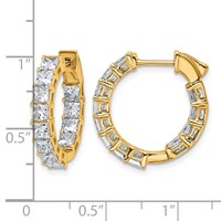 14K Yellow Gold 4 Carat Lab Grown Diamond VS SI+ G+ Princess Complete in and Out Hoop Earrings view 5