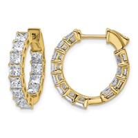 14K Yellow Gold 4 Carat Lab Grown Diamond VS SI+ G+ Princess Complete in and Out Hoop Earrings view 1