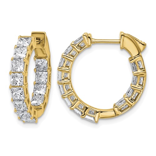 14K Yellow Gold 4 Carat Lab Grown Diamond VS SI+ G+ Princess Complete in and Out Hoop Earrings