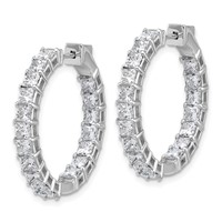 14K White Gold 6.12 Lab Grown Diamond VS+ F+ Princess Complete in and Out Hoop Earrings view 2