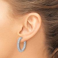 14K White Gold 6.12 Lab Grown Diamond VS+ F+ Princess Complete in and Out Hoop Earrings view 3