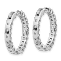14K White Gold 6.12 Lab Grown Diamond VS+ F+ Princess Complete in and Out Hoop Earrings view 4