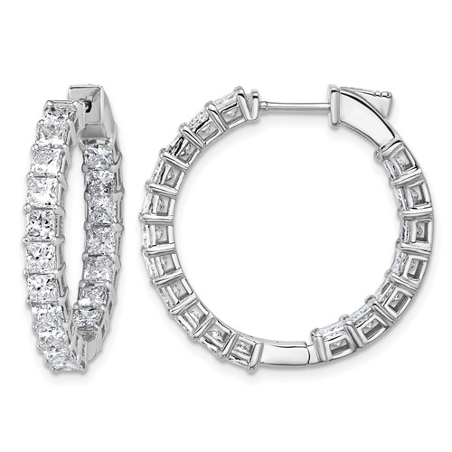 14K White Gold 6.12 Lab Grown Diamond VS+ F+ Princess Complete in and Out Hoop Earrings