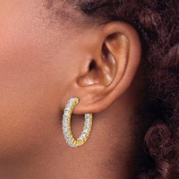 14K Yellow Gold 6.12 Lab Grown Diamond VS SI+ G+ Princess Complete in and Out Hoop Earrings view 3