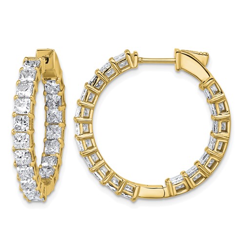 14K Yellow Gold 6.12 Lab Grown Diamond VS+ F+ Princess Complete in and Out Hoop Earrings