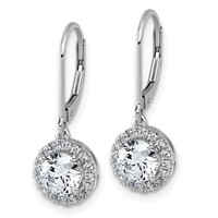 14K White Gold 1.75 Carat Lab Grown Diamond VS+ F+ Complete Halo Drop Leverback Earrings view 2