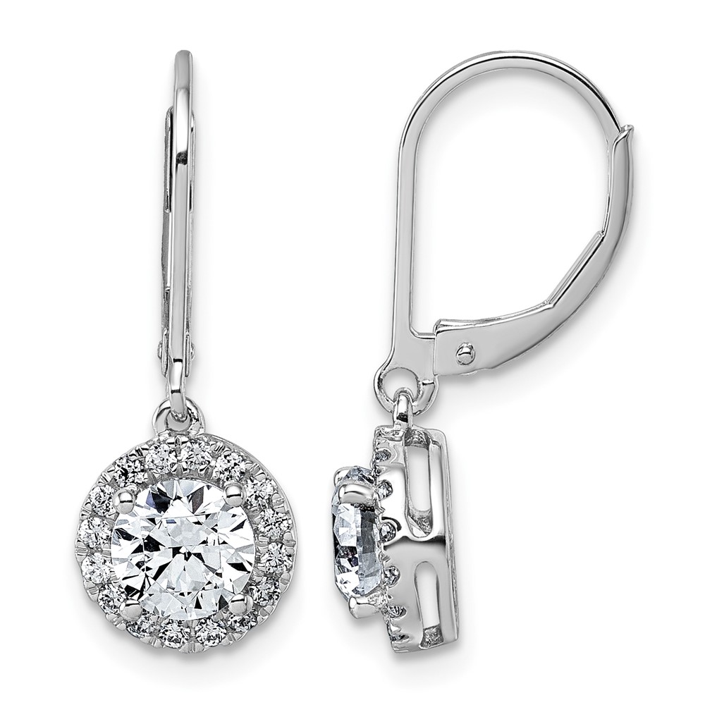 14K White Gold 1.75 Carat Lab Grown Diamond VS+ F+ Complete Halo Drop Leverback Earrings