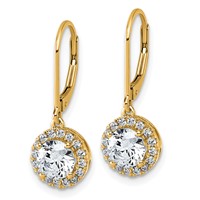 14K Yellow Gold 1.75 Carat Lab Grown Diamond VS+ F+ Complete Halo Drop Leverback Earrings view 2