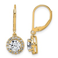14K Yellow Gold 1.75 Carat Lab Grown Diamond VS+ F+ Complete Halo Drop Leverback Earrings view 1