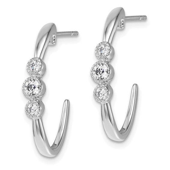 14K White Gold Polished 3/8 carat Diamond J-Hoop Post Earrings