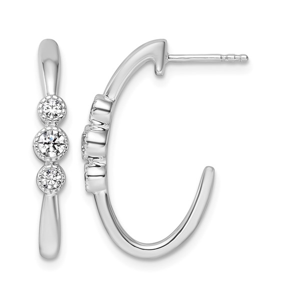 14K White Gold Polished 3/8 carat Diamond J-Hoop Post Earrings