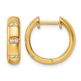 14K 1/8 carat Diamond Fancy Hinged Hoop Earrings