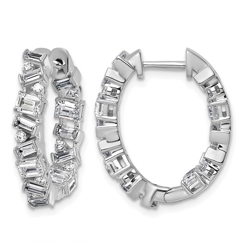 14K White Gold 2 Carat Lab Grown Diamond VS+ F+ Complete Hinged in and Out Hoop Earrings