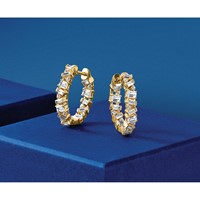 14K Yellow Gold 2 Carat Lab Grown Diamond VS+ F+ Complete Hinged in and Out Hoop Earrings view 3