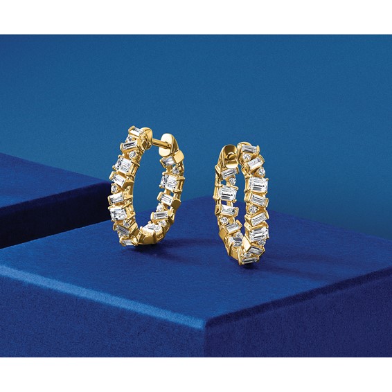 Gold Diamond Hinged Hoop Earrings