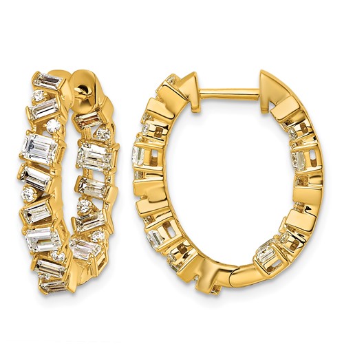 14K Yellow Gold 2 Carat Lab Grown Diamond VS+ F+ Complete Hinged in and Out Hoop Earrings