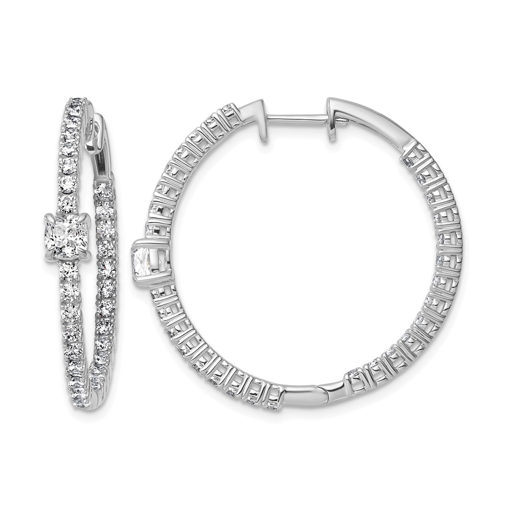 14K White Gold 3.12 Carat Lab Grown Diamond VS+ F+ Complete Hinged in and Out Hoop Earrings