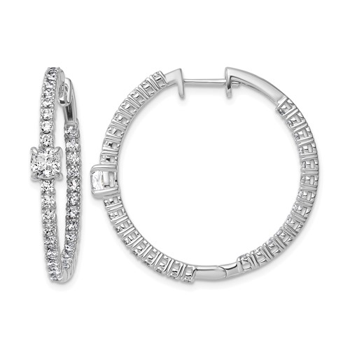 14K White Gold 3.12 Carat Lab Grown Diamond VS+ F+ Complete Hinged in and Out Hoop Earrings