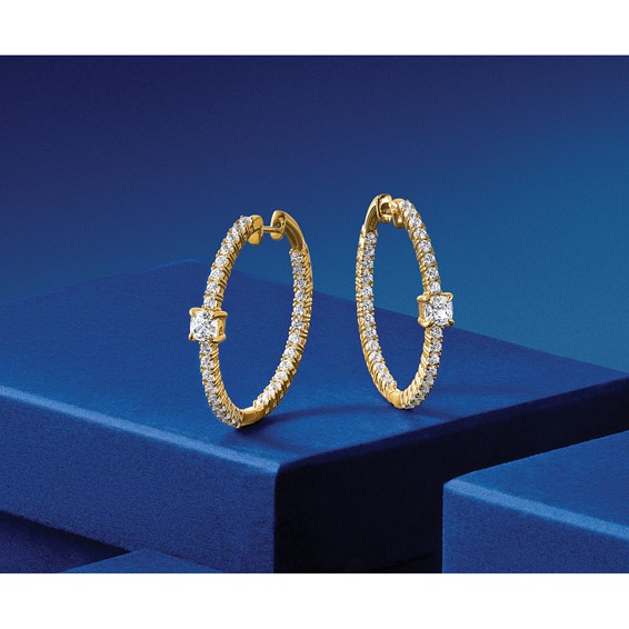 Gold Diamond In/Out Hinged Hoop Earrings
