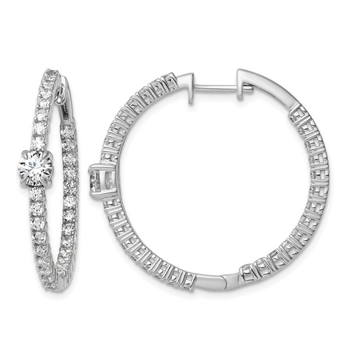 14K White Gold 3 Carat Lab Grown Diamond VS+ F+ Complete Hinged in and Out Hoop Earrings