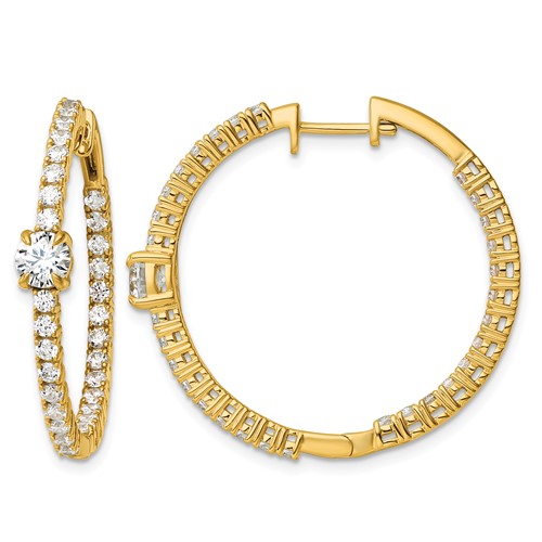 14K Yellow Gold 3 Carat Lab Grown Diamond VS+ F+ Complete Hinged in and Out Hoop Earrings