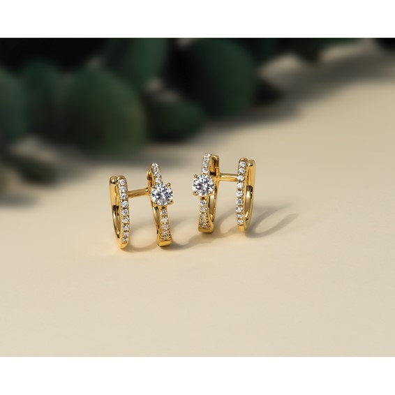 True Origin 14K Yellow Gold 5/8 carat Lab Grown Diamond VS+ F+ Hinged Hoop Complete Earrings