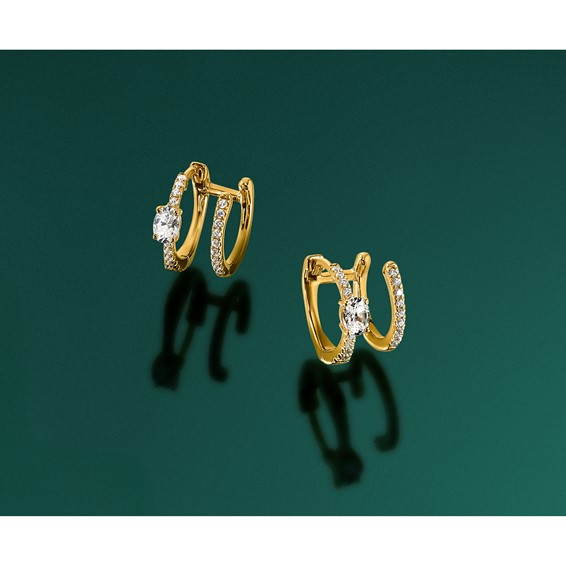 True Origin 14K Yellow Gold 5/8 carat Lab Grown Diamond VS+ F+ Hinged Hoop Complete Earrings