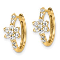 True Origin 14K Yellow Gold 0.38 Carat Lab Grown Diamond VS+ F+ Flower Hinged Hoop Complete Earrings view 2