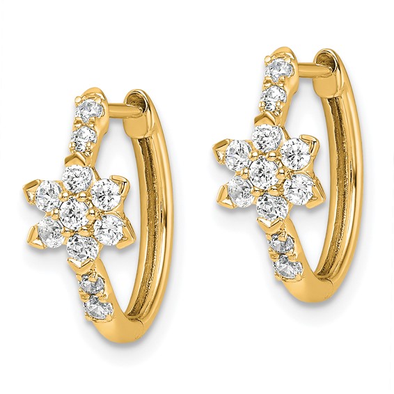 True Origin 14K Yellow Gold 3/8 carat Lab Grown Diamond VS+ F+ Flower Hinged Hoop Complete Earrings
