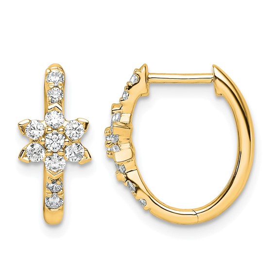 True Origin 14K Yellow Gold 3/8 carat Lab Grown Diamond VS+ F+ Flower Hinged Hoop Complete Earrings