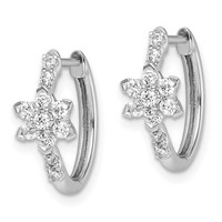 True Origin 14K White Gold 0.38 Carat Lab Grown Diamond VS+ F+ Flower Hinged Hoop Complete Earrings view 2
