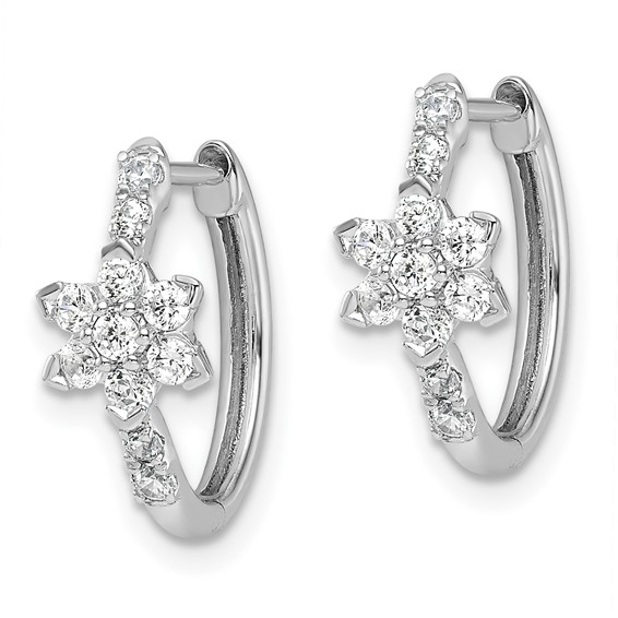 True Origin 14K White Gold 3/8 carat Lab Grown Diamond VS+ F+ Flower Hinged Hoop Complete Earrings
