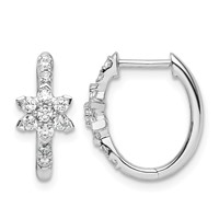 True Origin 14K White Gold 0.38 Carat Lab Grown Diamond VS+ F+ Flower Hinged Hoop Complete Earrings view 1