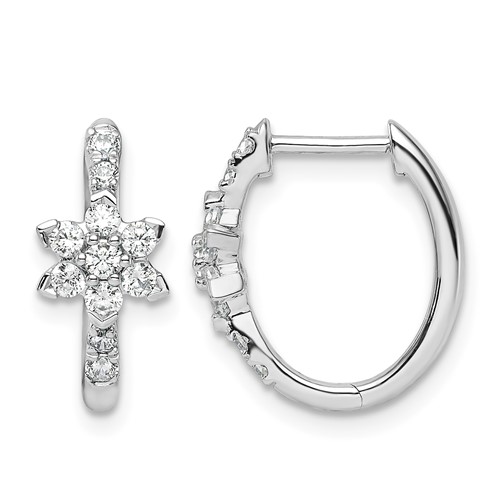 True Origin 14K White Gold 0.38 Carat Lab Grown Diamond VS+ F+ Flower Hinged Hoop Complete Earrings